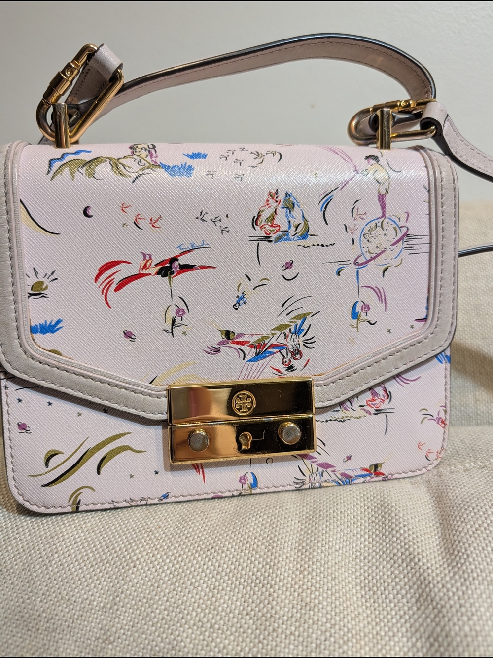 Tory Burch Juliette Pink Floral Top-Handle Satchel with Gold Hardware - Picture 2 of 8